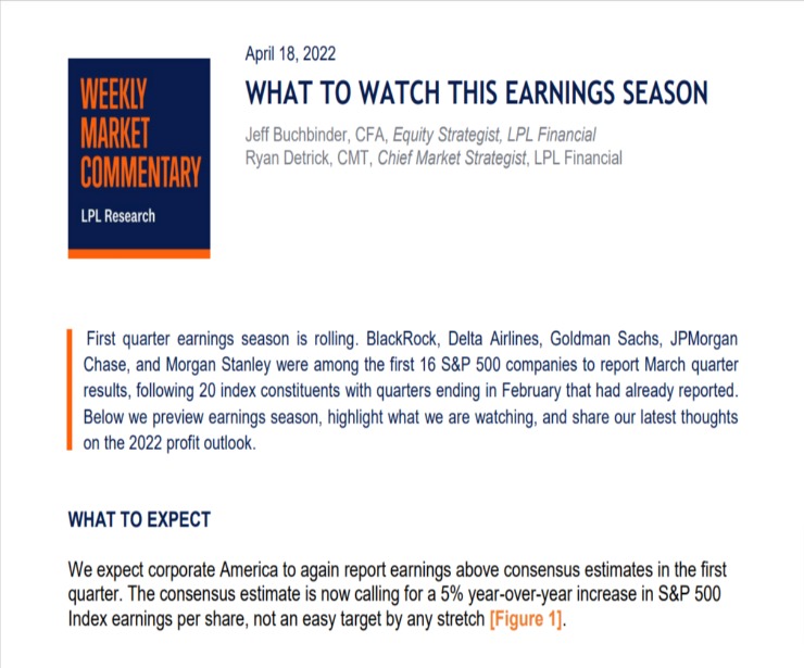 What to Watch This Earnings Season | Weekly Market Commentary | April 18, 2022